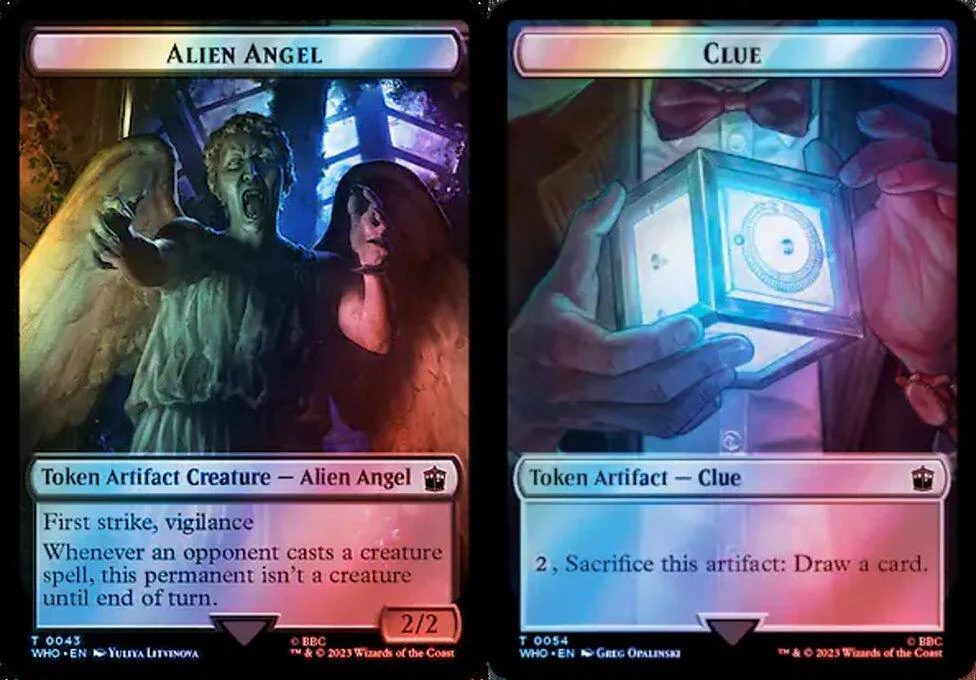 Alien Angel (0043) // Clue (0054) Double-Sided Token (TWHO) - Surge Foil
