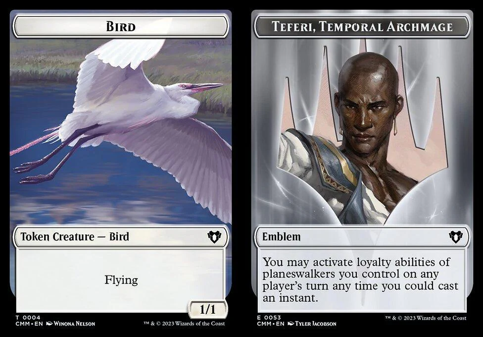 Bird (0004) // Teferi, Temporal Archmage Emblem (0053) Double-Sided Token (TCMM)