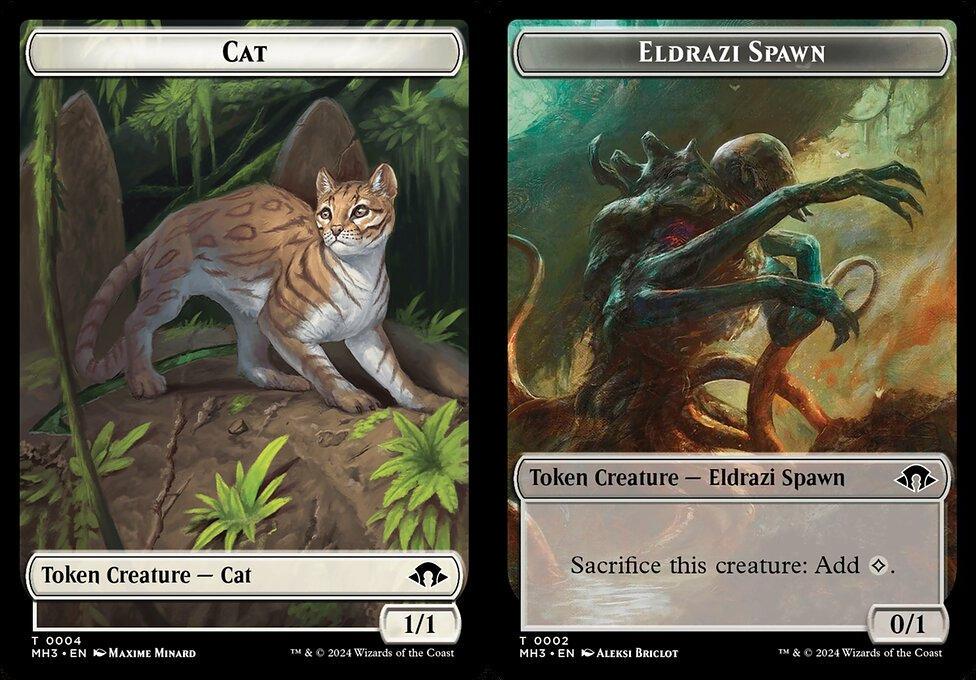 Cat (0004) // Eldrazi Spawn (0002) Double-Sided Token (TMH3) - Foil