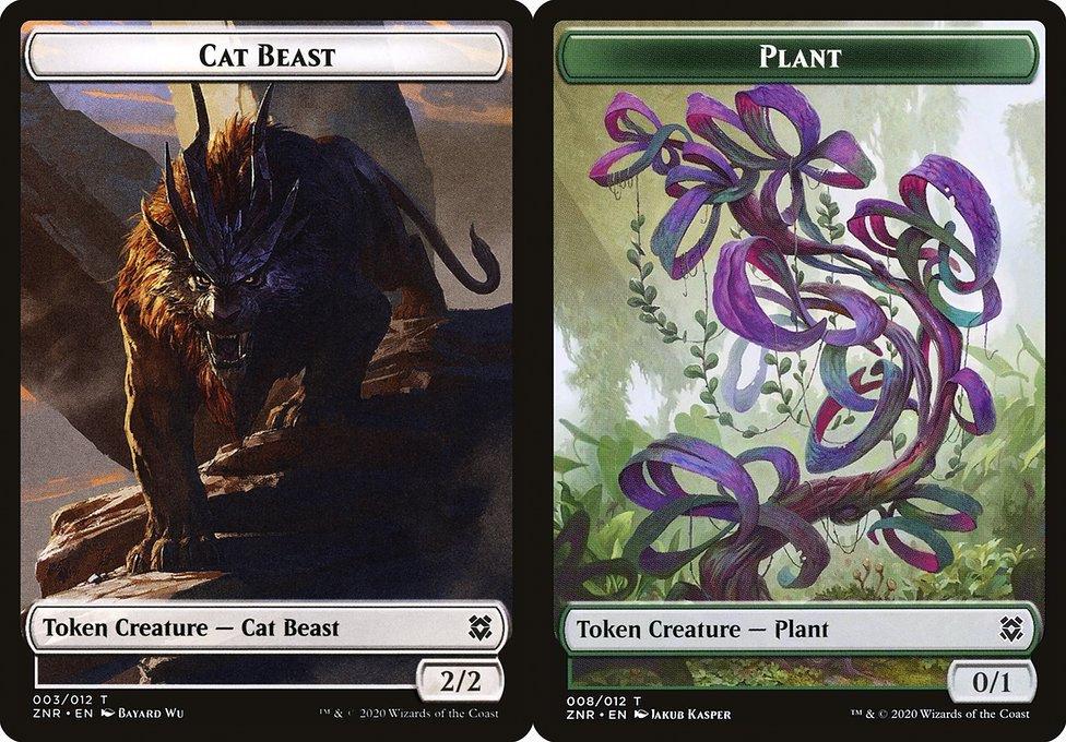 Cat Beast (003) // Plant (008) Double-Sided Token (TZNR) - Foil