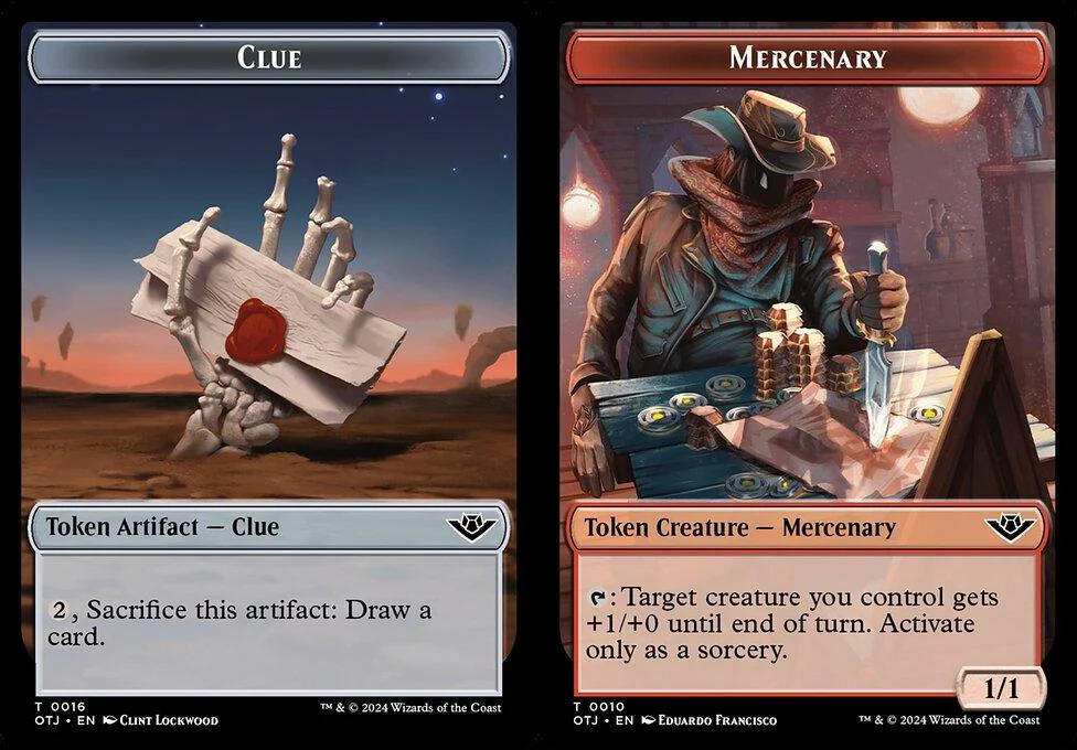 Clue (0016) // Mercenary (0010) Double-Sided Token (TOTJ) - Foil