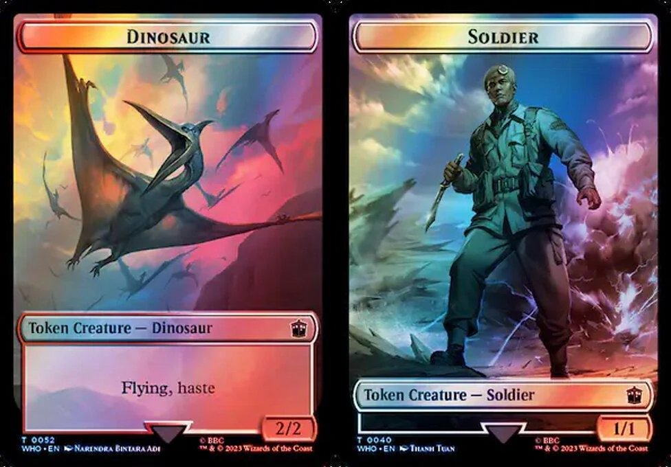 Dinosaur (0052) // Soldier (0040) Double-Sided Token (TWHO) - Surge Foil