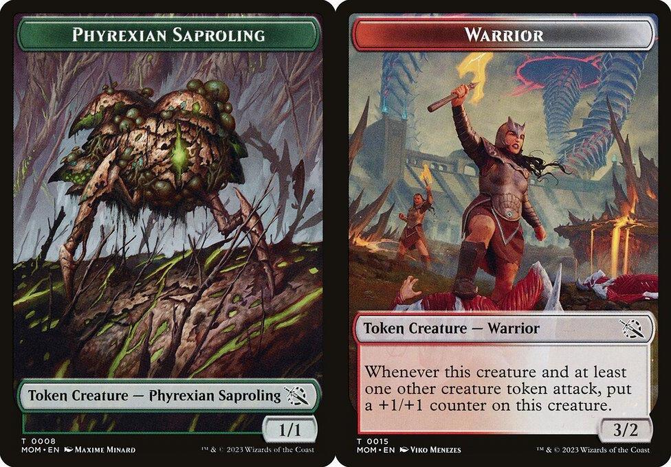Phyrexian Saproling (0008) // Warrior (0015) Double-Sided Token (TMOM) - Foil